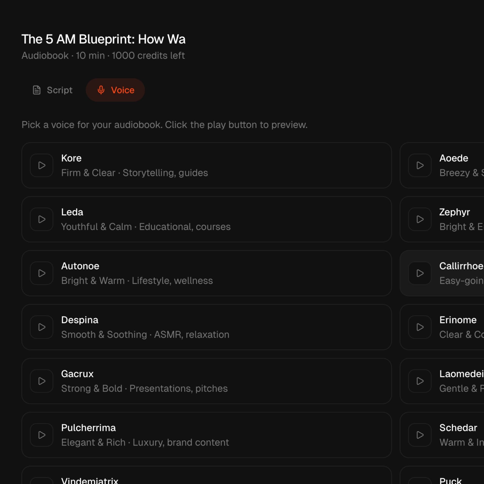 Pick a Voice & Generate